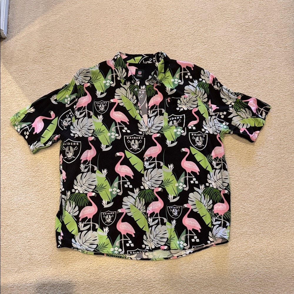 NFL Black and Pink Flamingo Casual Button Down Shirt